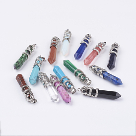 Gemstone Big Pointed Pendants, with Alloy Findings, Faceted, Bullet, Platinum