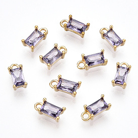 Brass Cubic Zirconia Charms, Rectangle, Nickel Free, Unplated