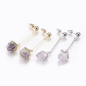 Boucles d'oreilles en cristal druzy, avec des résultats en laiton et des écrous d'oreille en fer