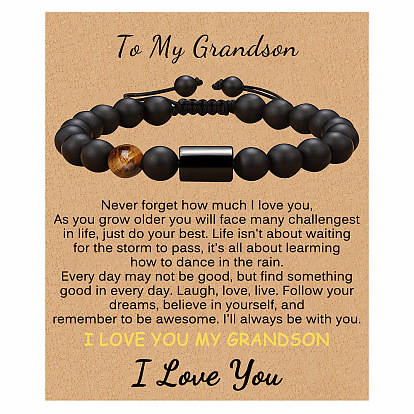 Engraved Matte Stone Bracelet for Grandson - Heartfelt Gift from Grandfather