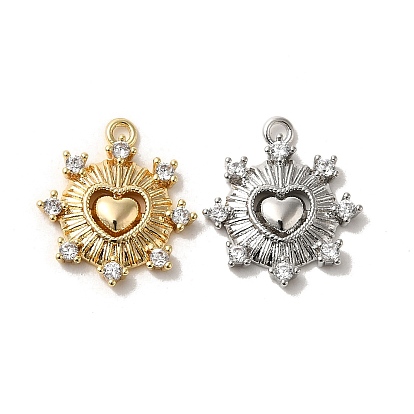 Brass Micro Pave Cubic Zirconia Charms, Sun with Heart