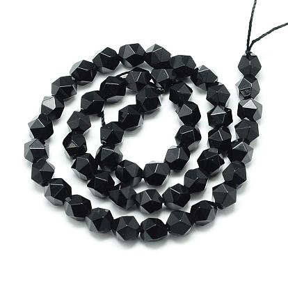 Natural Black Onyx Beads Strands, Star Cut Round Beads, Faceted, Dyed