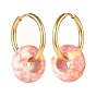 Rondelle Natural Ocean White Jade Dangle Hoop Earrings, 304 Stainless Steel Jewelry for Women