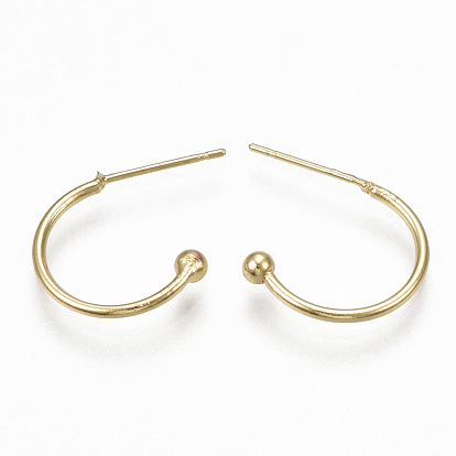 Brass Stud Earrings, Half Hoop Earrings, Real 18K Gold Plated