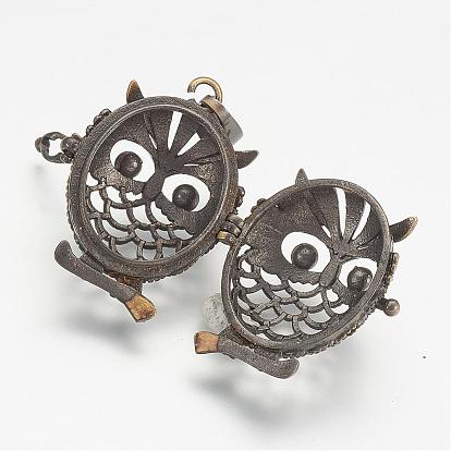 Brass Cage Pendants, For Chime Ball Pendant Necklaces Making, Owl