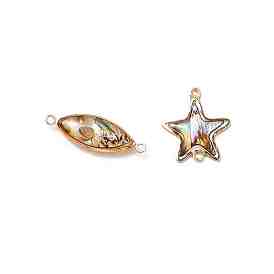 Rack Plating Brass Enamel Connector Charms, Imitation Paua Shell, Real 14K Gold Plated, Cadmium Free & Lead Free, Horse Eye/Star/Mixed Shapes