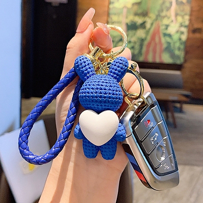 Rabbit with Heart Resin Keychain, with Alloy Findings and Bell