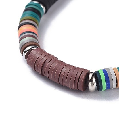 Polymer Clay Heishi Beads Beads Stretch Bracelets, with Tibetan Style Alloy Beads, Brass Spacer Beads and 304 Stainless Steel Smooth Round Spacer Beads