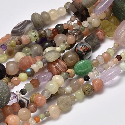 Nuggets Natural & Synthetic Mixed Stone Bead Strands, 4~50x4~20mm, Hole: 1mm, about 15.5 inch