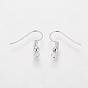 Grade A Silver Color Plated Iron Earring Hooks, Ear Wire, with Horizontal Loop, Cadmium Free & Nickel Free & Lead Free