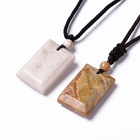 Dyed Natural Fossil Coral Rectangle Pendant Necklace for Women