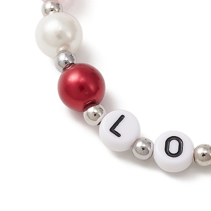 Bracelet extensible en perles de coquillage, quartz rose et perles acryliques, bracelet mot amour pour la Saint Valentin