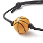 Bracelet en perles sur le thème du sport en bois naturel teint, bracelet réglable en coton ciré pour femme