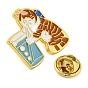Golden Alloy Brooches, Cartoon Cat & Telephone/Cabinet/Book Enamel Pins
