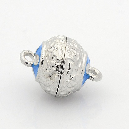 Round Platinum Plated Alloy Enamel Magnetic Clasps with Loops, 17x13mm, Hole: 2mm