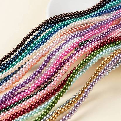 Glass Pearl Beads Strands, Pearlized, Round