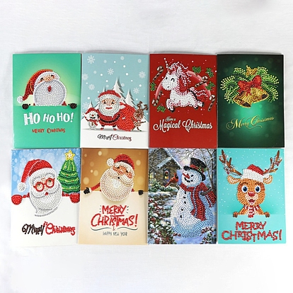 DIY Christmas Theme Diamond Painting Greeting Card Kits, including Paper Card, Paper Envelope, Resin Rhinestones, Diamond Sticky Pen, Tray Plate and Glue Clay