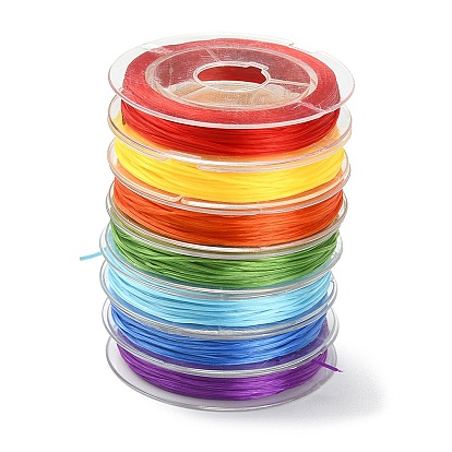 7 rollos 7 juego de cuerdas de cristal elástico plano de colores, hilo de cuentas elástico, para hacer la pulsera elástica