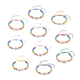 10 pcs 10 ensemble de bracelets de perles tressées au chalumeau de style mauvais œil, Bracelets à maillons en strass en cristal pour femmes, croix, infini et hamsa