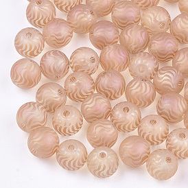 Electroplate Glass Beads, Frosted, Round with Wave Pattern