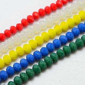 Imitation Jade Glass Beads Strands, Faceted Rondelle, 10x8mm, Hole: 1mm, about 66pcs/strand, 21.2 inch