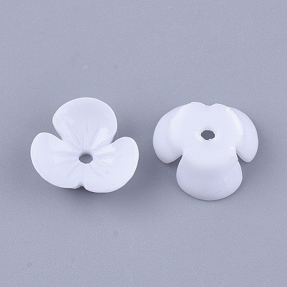 Chapeaux de perles en résine opaque, 3 pétales, fleur