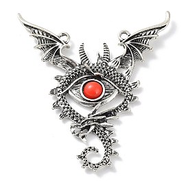 Tibetan Style Alloy Dragon Big Pendants, Evil Eye Charms with Red Resin Beads