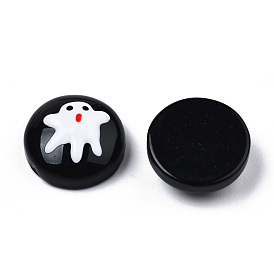 Halloween Opaque Resin Enamel Cabochons, Half Round with White Ghost
