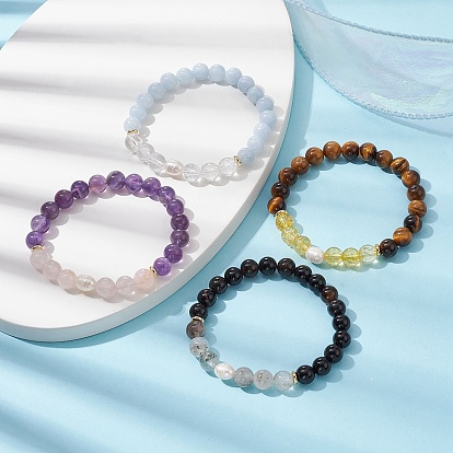 Bracelets extensibles en perles et pierres précieuses naturelles et synthétiques mélangées