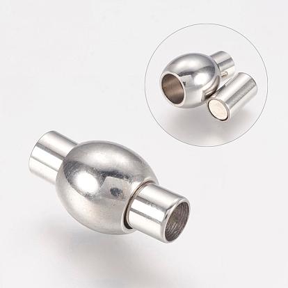Smooth 304 Stainless Steel Magnetic Clasps with Glue-in Ends, Oval