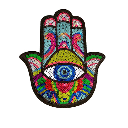 Hamsa Hand with Evil Eye Computerized Embroidery Cloth Iron on/Sew on Sequin Patches, Costume Accessories