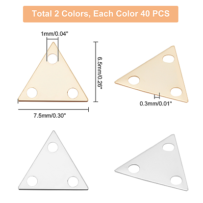 Pandahall elite 80 pcs 2 couleurs lien de composant de lustre en laiton, plaqué longue durée, triangle