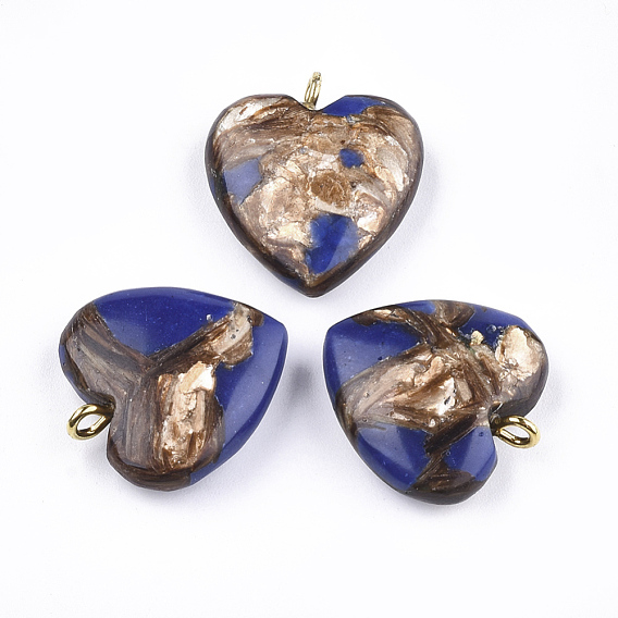 Pendentifs assemblés en bronzite et pierres précieuses, avec les accessoires en fer, cœur, or