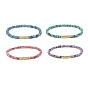 Natural Malaysia Jade(Dyed) Rondelle Beaded Stretch Bracelet with Brass, Gemstone Jewelry for Women