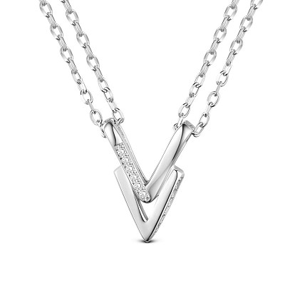 SHEGRACE Wonderful 925 Sterling Silver Necklaces, with AAA Cubic Zircon Paved V Pendant