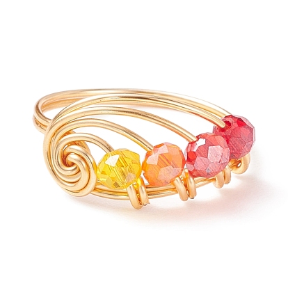Glass Braided Vortex Finger Ring, Golden Copper Wire Wrap Jewelry for Women