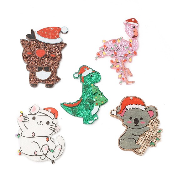 Pendentifs acryliques, le thème de Noël, cat, dinosaure, cerf, forme d'oiseau et de koala