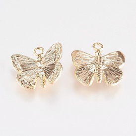 Brass Pendants, Real 18K Gold Plated, Butterfly