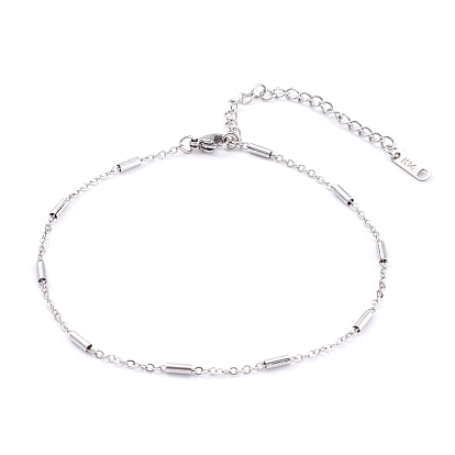 304 Stainless Steel Cable Chains Anklets, with Tube Beads