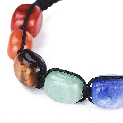 Chakra Jewelry, Adjustable Nylon Thread Braided Bead Bracelets, with Rectangle Natural Gemstone Beads