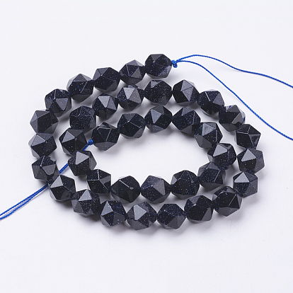 Synthétiques bleus Goldstone brins de perles, facette, ronde