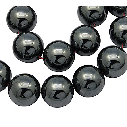 Non-magnétiques perles d'hématite synthétique brins, ronde, noir, 14mm, Trou: 1.5mm