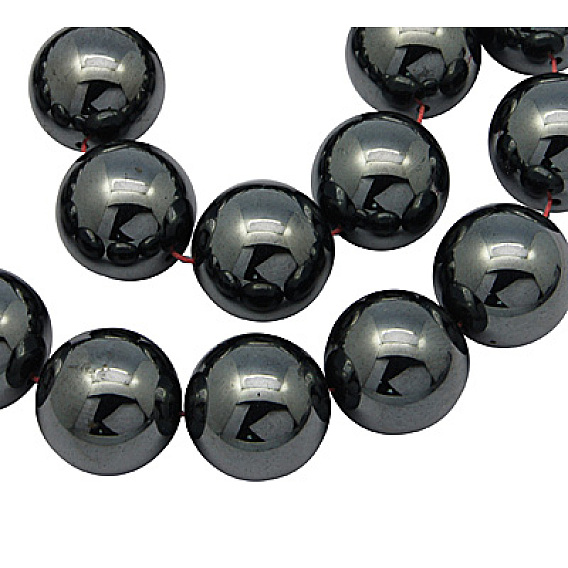 Non-magnétiques perles d'hématite synthétique brins, ronde, noir, 14mm, Trou: 1.5mm