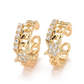 Cubic Zirconia Star Cuff Earrings, Real 18K Gold Plated Brass Jewelry for Non Piercing, Lead Free & Cadmium Free
