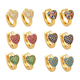 Minimalist Colorful Zircon Heart Earrings for Women, Elegant Studs with European and American Style.