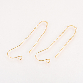 Brass Stud Earring Findings, with Loop, Nickel Free, Real 18K Gold Plated, Ear Threads