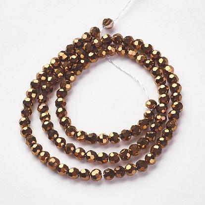 Half-Handmade Electroplated Glass Beads Strands, Faceted Round