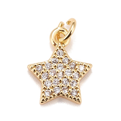 Brass Micro Pave Cubic Zirconia Charms, Real 18K Gold Plated, Lead Free & Cadmium Free, Star