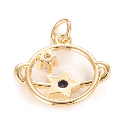 Brass Micro Pave Cubic Zirconia Pendants, Clear & Blue, Planet, Universe Space Charms