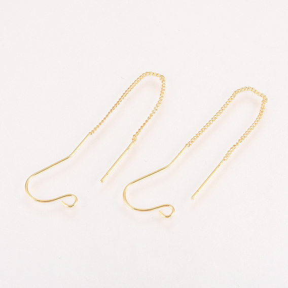 Brass Stud Earring Findings, with Loop, Nickel Free, Real 18K Gold Plated, Ear Threads